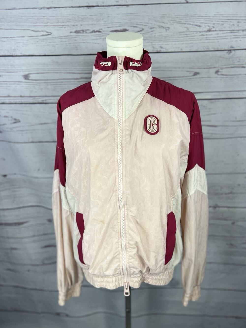 COACH Colorblock Signature Track Full Zip Jacket Crystal Pink Multi Size Small